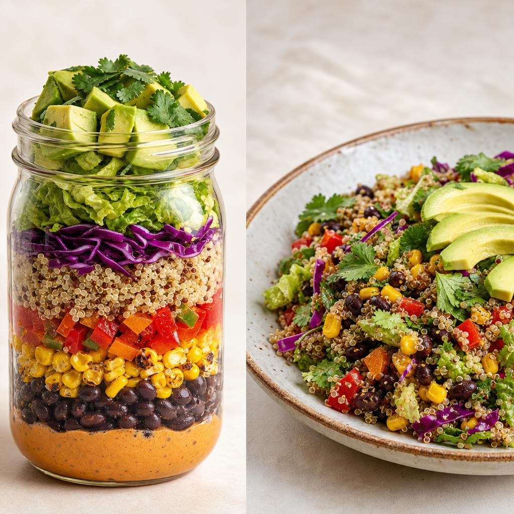 Mexicana de quinoa en frasco y servida en el plato
